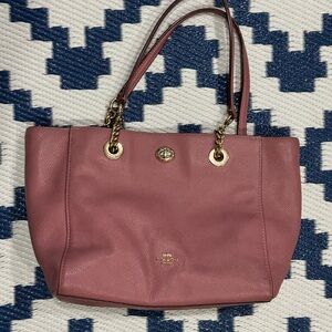 COACH Tote Shoulder Bag Ladies Rose Pebble Leather w/Gold Cl Hardware